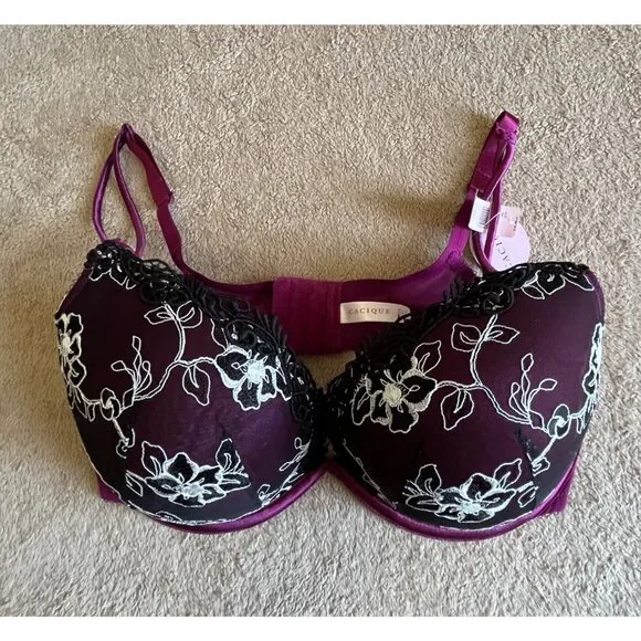 Cacique Plunge Bra 42DD Embroidered Lace Plum NWT - Picture 2 of 8